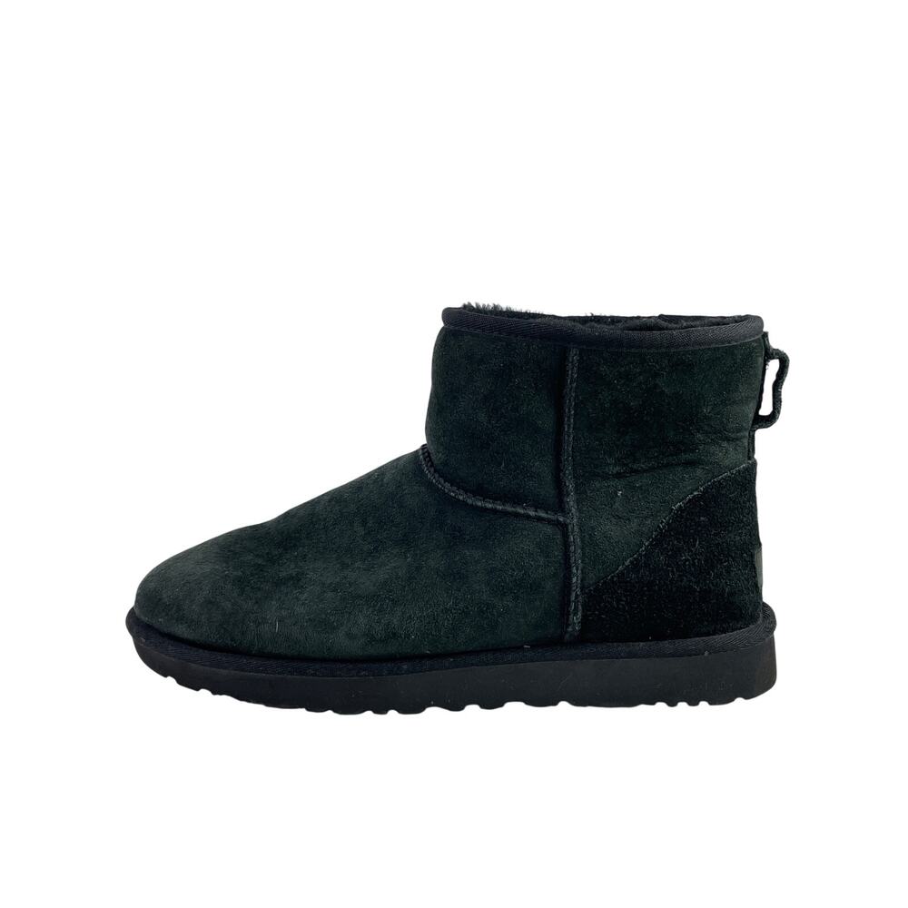 UGG Classic Mini Gray Suede Sheepskin Shearling Slip On Round Toe Ankle Boots 10